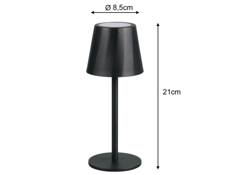 Akku LED Tischleuchte DIAZ kabellos für Innen & Außen, Schwarz - 21cm klein