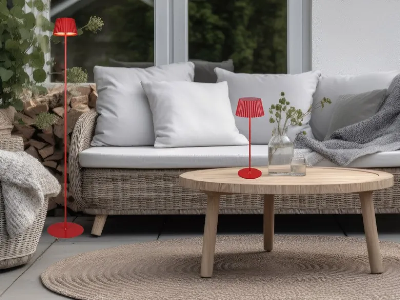 Akku LED Tischleuchte SUAREZ kabellos für Innen & Außen, Rot - Höhe 39cm