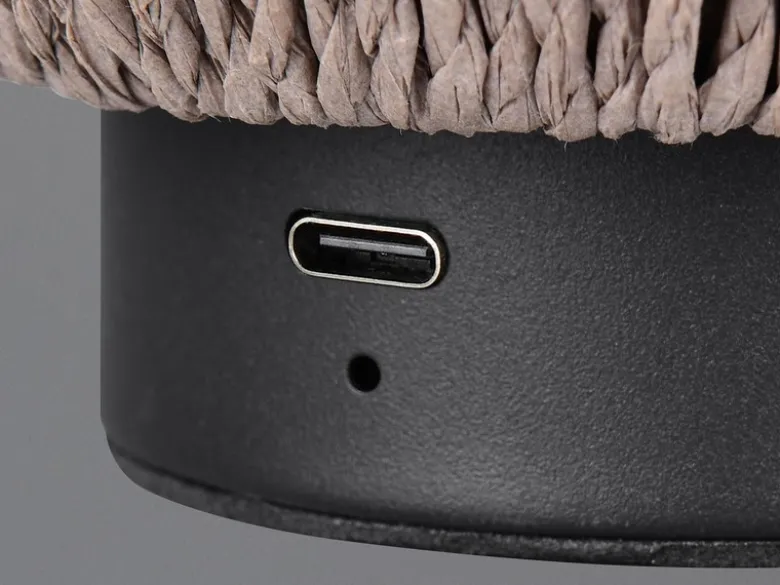 Akku Tischlampe LIRA per USB aufladbar, Lampenschirm aus Papiergarn, Höhe 22cm