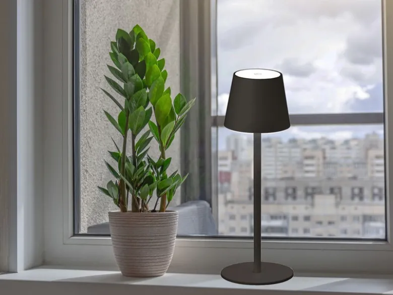 Akku Tischlampe TROPEA Schwarz mit USB Kabel & Sensor Dimmer, Höhe 38cm