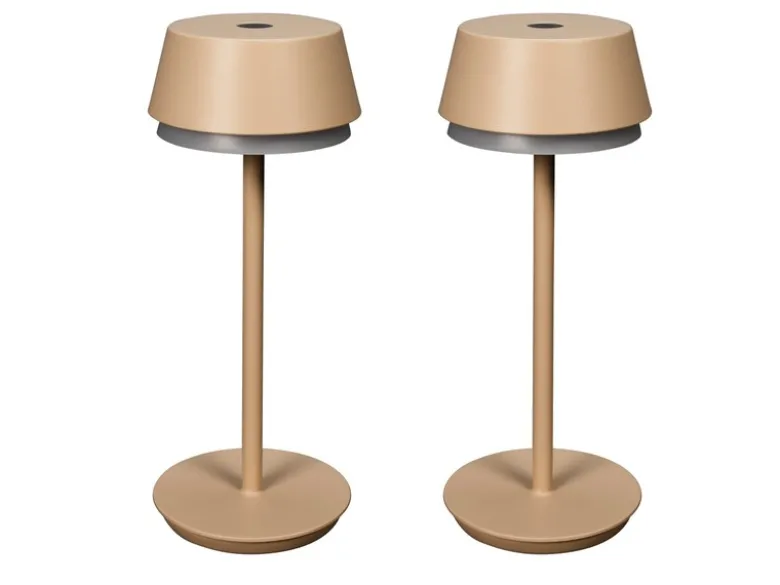 Akku Tischleuchte 2er Set für Outdoor dimmbar, kabellos in Sandfarben, 30cm