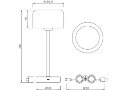 Akku Tischleuchte JEFF per USB aufladbar, Sensordimmer, Hellgrau, Höhe 30cm