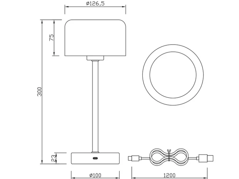 Akku Tischleuchte JEFF per USB aufladbar, Sensordimmer, Hellgrau, Höhe 30cm