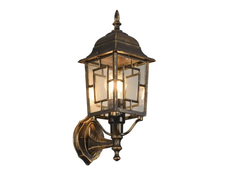 Antike Außenwandleuchte, Laterne stehend Rostoptik mit E27 LED, Höhe 41cm