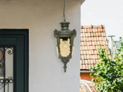 Außen Hängeleuchte PHILADELPHIA Jugendstil mit Amberglas, Ø19cm