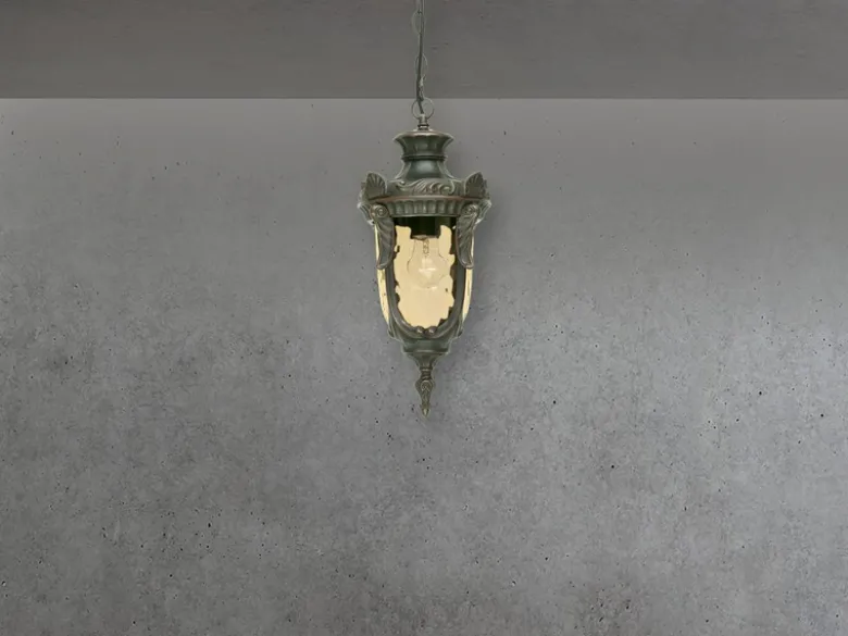 Außen Hängeleuchte PHILADELPHIA Jugendstil mit Amberglas, Ø19cm