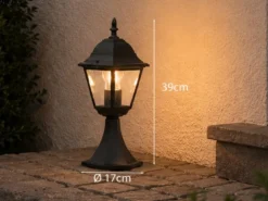 Außen Sockelleuchte Aluminium Schwarz, Gartenlaterne mit E27 LED, Höhe 39cm