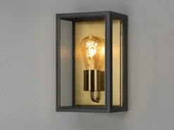 Außenwandlaterne CARPI Schwarz-Messing mit Klarglas, Höhe 30cm