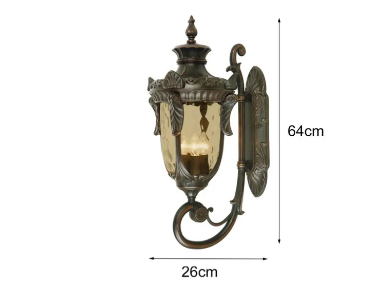 Außenwandlaterne PHILADELPHIA Jugendstil mit Amberglas, Höhe 64cm