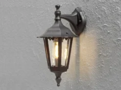 Außenwandleuchte antike Laterne hängend aus Aluminium Schwarz, E27, Höhe 39cm