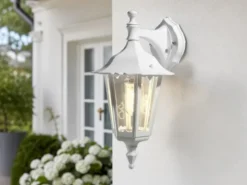 Außenwandleuchte antike Laterne hängend aus Aluminium Weiß, E27, Höhe 39cm