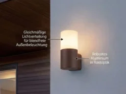 Außenwandleuchte aus Aluminium in Rostoptik mit E27 LED, Höhe 17,5cm