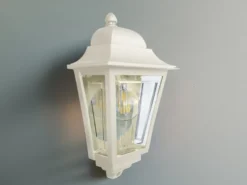 Außenwandleuchte Höhe 32,5cm Halbschale Creme mit reflektierender Rückwand