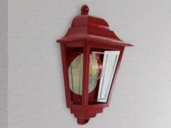 Außenwandleuchte Höhe 32,5cm Halbschale Rot mit reflektierender Rückwand