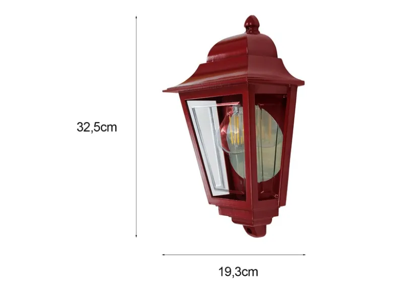 Außenwandleuchte Höhe 32,5cm Halbschale Rot mit reflektierender Rückwand