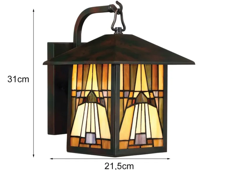 Außenwandleuchte Laterne im Tiffany Design, Höhe 31cm mit E27 LED
