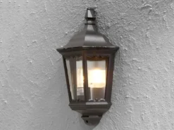 Außenwandleuchte Laternen Halbschale, E27, Aluminium Schwarz, Höhe 44,5cm