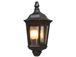 Außenwandleuchte Laternen Halbschale, E27, Aluminium Schwarz, Höhe 44,5cm