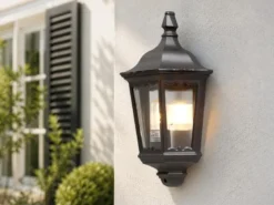 Außenwandleuchte Laternen Halbschale, E27, Aluminium Schwarz, Höhe 44,5cm