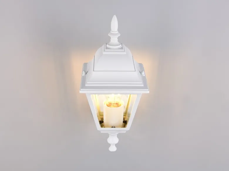 Außenwandleuchte Laterne stehend, Aluminium Weiß mit E27 LED, Höhe 34cm