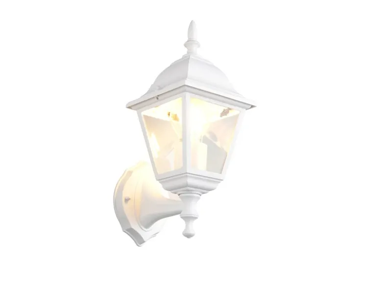Außenwandleuchte Laterne stehend, Aluminium Weiß mit E27 LED, Höhe 34cm