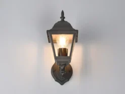 Außenwandleuchte Laterne stehend, Aluminium Schwarz mit E27 LED, Höhe 34cm