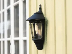 Außenwandleuchte LED Laterne Halbschale Aluminium Schwarz, Höhe 44cm
