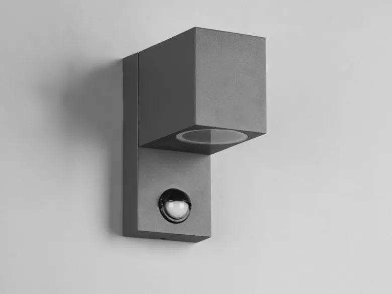 Außenwandleuchte mit Bewegungsmelder, Downlight Anthrazit eckig mit GU10 LED