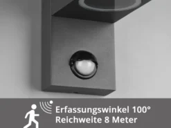 Außenwandleuchte mit Bewegungsmelder, Downlight Anthrazit eckig mit GU10 LED