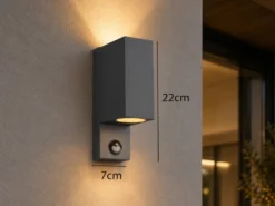Außenwandleuchte mit Bewegungsmelder, Up and Down Anthrazit eckig mit GU10 LED