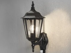 Außenwandleuchte mit Bewegungsmelder, E27 LED Wandlaterne, Schwarz, Höhe 48cm