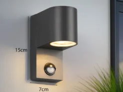 Außenwandleuchte mit Bewegungsmelder, Downlight Anthrazit rund mit GU10 LED