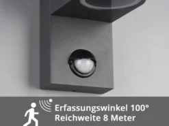 Außenwandleuchte mit Bewegungsmelder, Up and Down Anthrazit rund mit GU10 LED