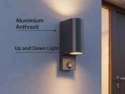 Außenwandleuchte mit Bewegungsmelder, Up and Down Anthrazit rund mit GU10 LED
