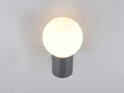 Außenwandleuchte MURES aus Aluminium in Anthrazit mit Glaskugel, Höhe 28cm