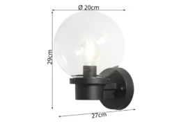 Außenwandleuchte NEMI mit Dämmerungssensor, Schwarz mit Glas Kugel Ø 20cm