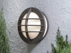 Außenwandleuchte ODEN, Aluminium Schwarz & Acrylglas Weiß, Ø 31cm