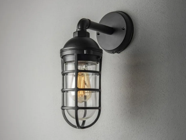 Außenwandleuchte OLBIA aus Aluminium Schwarz & Klarglas, Höhe 33cm