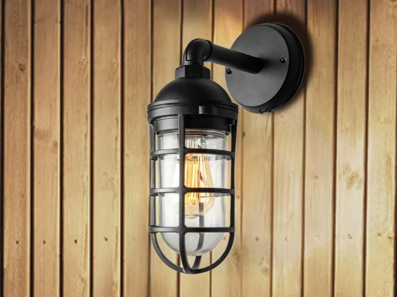 Außenwandleuchte OLBIA aus Aluminium Schwarz & Klarglas, Höhe 33cm