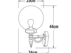 Außenwandleuchte ORION Aluminium Schwarz mit Glaskugel, Höhe 44cm