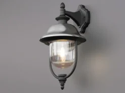 Außenwandleuchte PARMA Landhausstil Laterne hängend, Schwarz-Silber, Höhe 49cm
