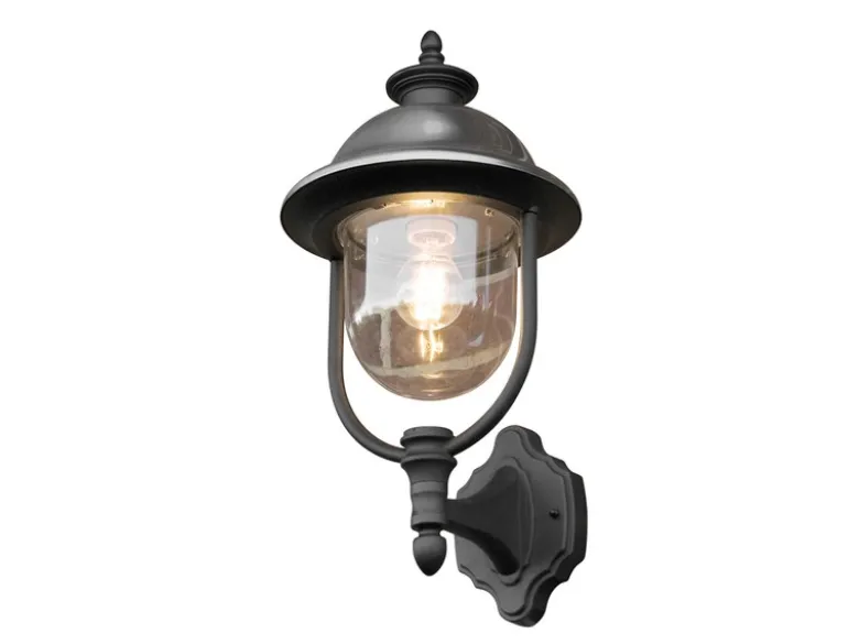 Außenwandleuchte PARMA Landhausstil Laterne stehend, Schwarz-Silber, Höhe 48cm