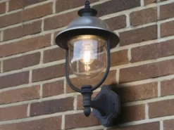 Außenwandleuchte PARMA Landhausstil Laterne stehend, Schwarz-Silber, Höhe 48cm
