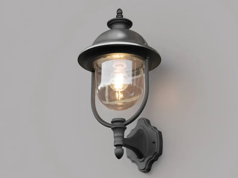 Außenwandleuchte PARMA Landhausstil Laterne stehend, Schwarz-Silber, Höhe 48cm