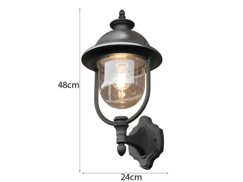 Außenwandleuchte PARMA Landhausstil Laterne stehend, Schwarz-Silber, Höhe 48cm