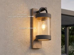 Außenwandleuchte SAMBESI Laterne im Landhausstil, Holzoptik, Höhe 33cm
