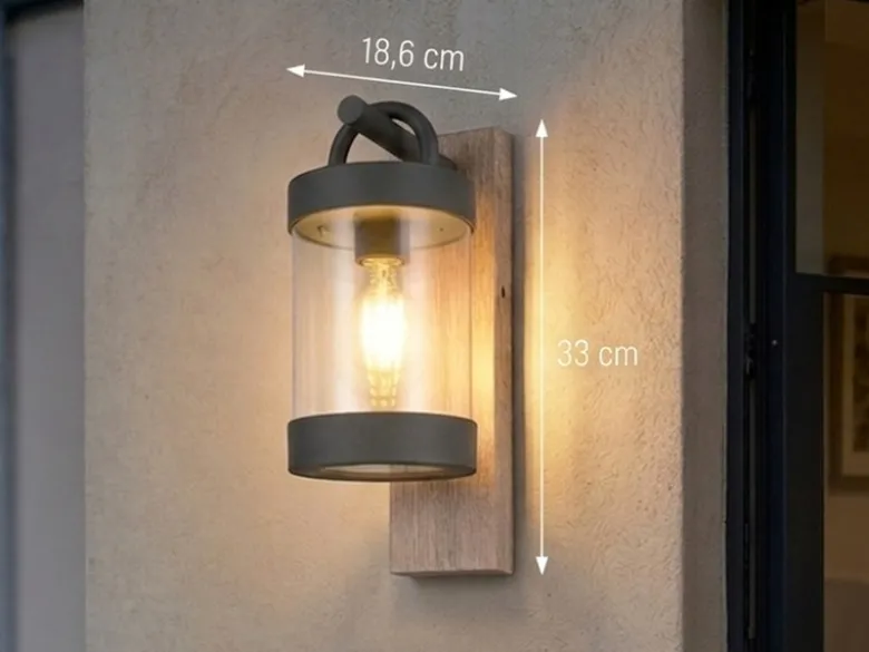 Außenwandleuchte SAMBESI Laterne im Landhausstil, Holzoptik, Höhe 33cm