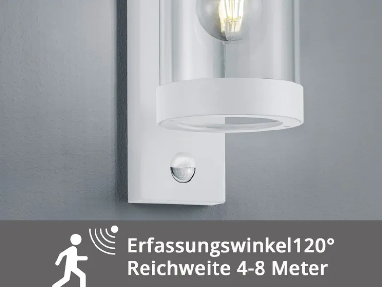 Außenwandleuchte SAMBESI Laterne in Weiß mit Bewegungsmelder, Höhe 33cm