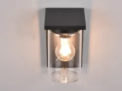 Außenwandleuchte Schwarz mit E27 LED & Glas Lampenschirm, Höhe 19cm