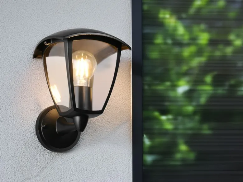 Außenwandleuchte VENTA Laterne stehend Landhausstil Schwarz, Höhe 24cm